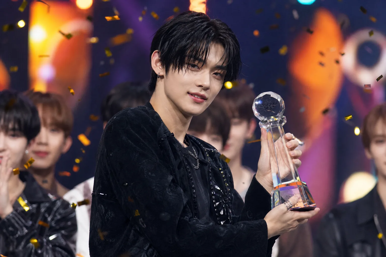 Yeonjun Ice Cream Music Bank trophy moment editorial image