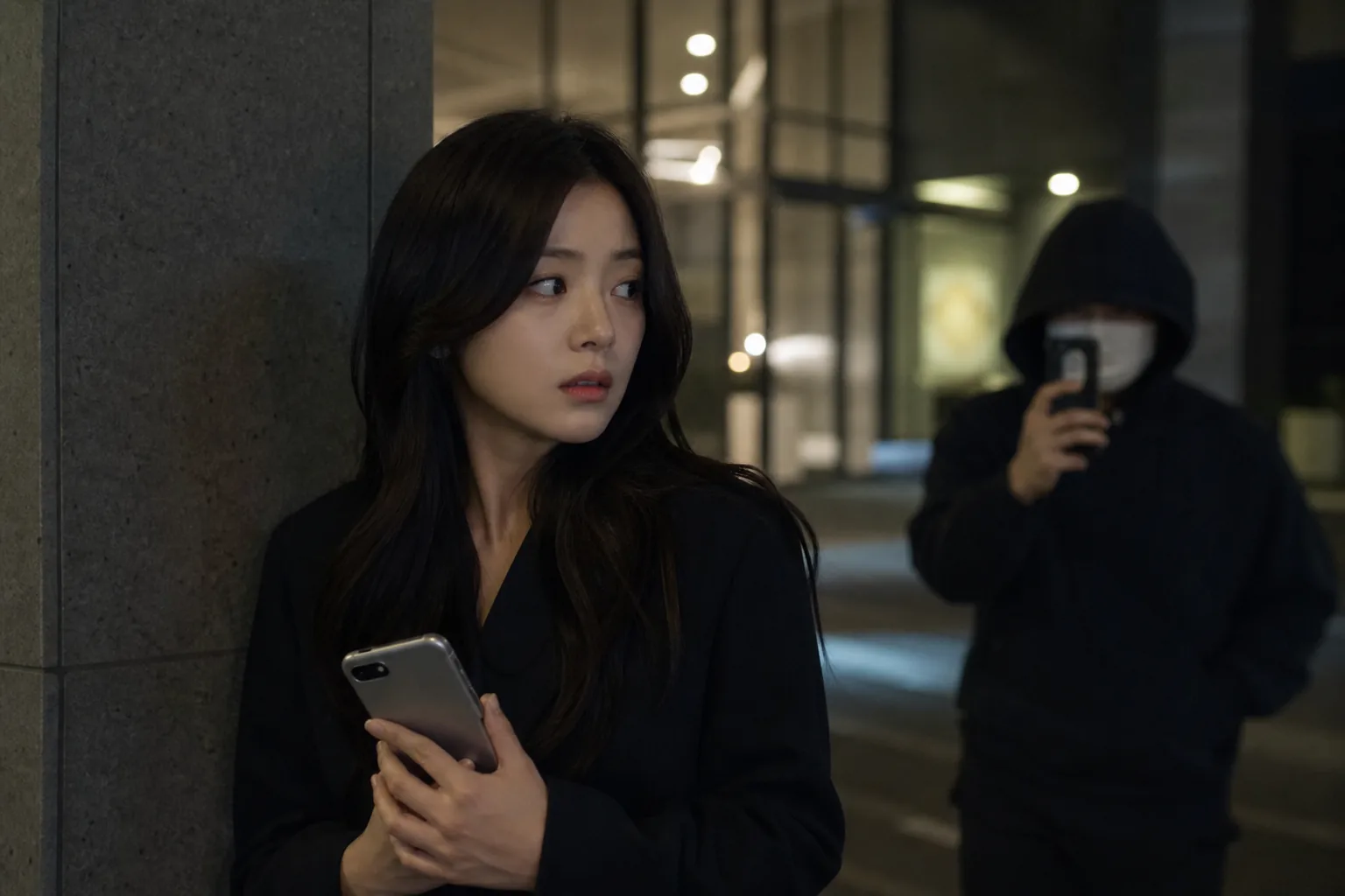 secure apartment entrance representing Kim Min Ji moving after home exposure