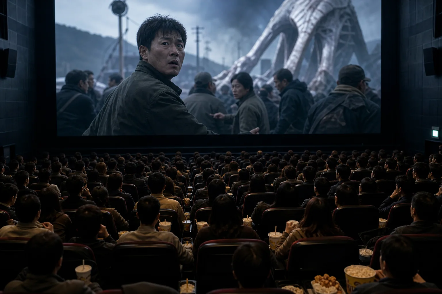 Modern Korean cinema auditorium during a blockbuster opening weekend