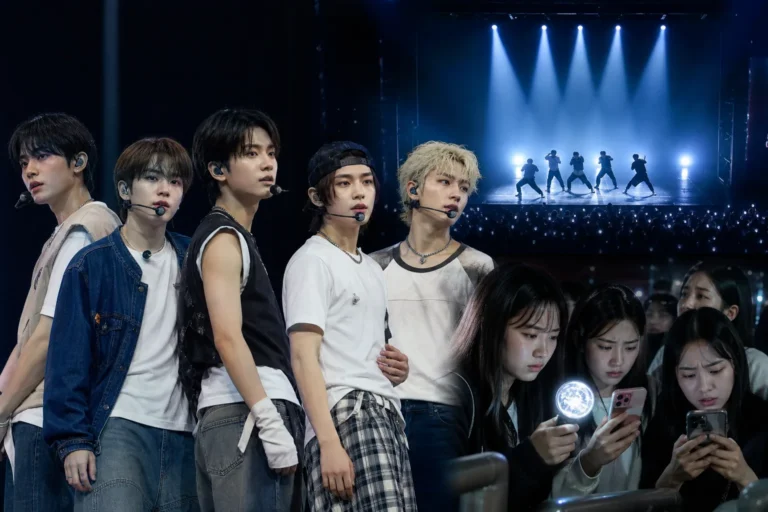 K-pop concert stage lights representing CORTIS first concert debate