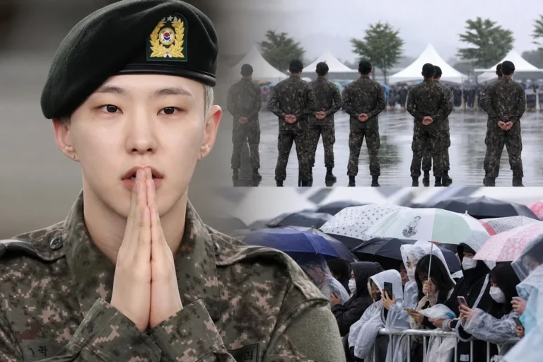 SEVENTEEN Hoshi military event coverage with rain and crowd management context