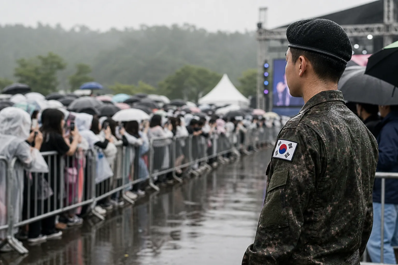 Military performance stage showing the pressure on enlisted entertainers at public events