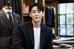 Editorial image of a modern tailor shop representing Kim Sanghyuk's business career after Click-B