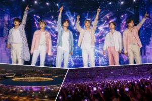 BTS European tour finale in Paris with a large stadium concert crowd