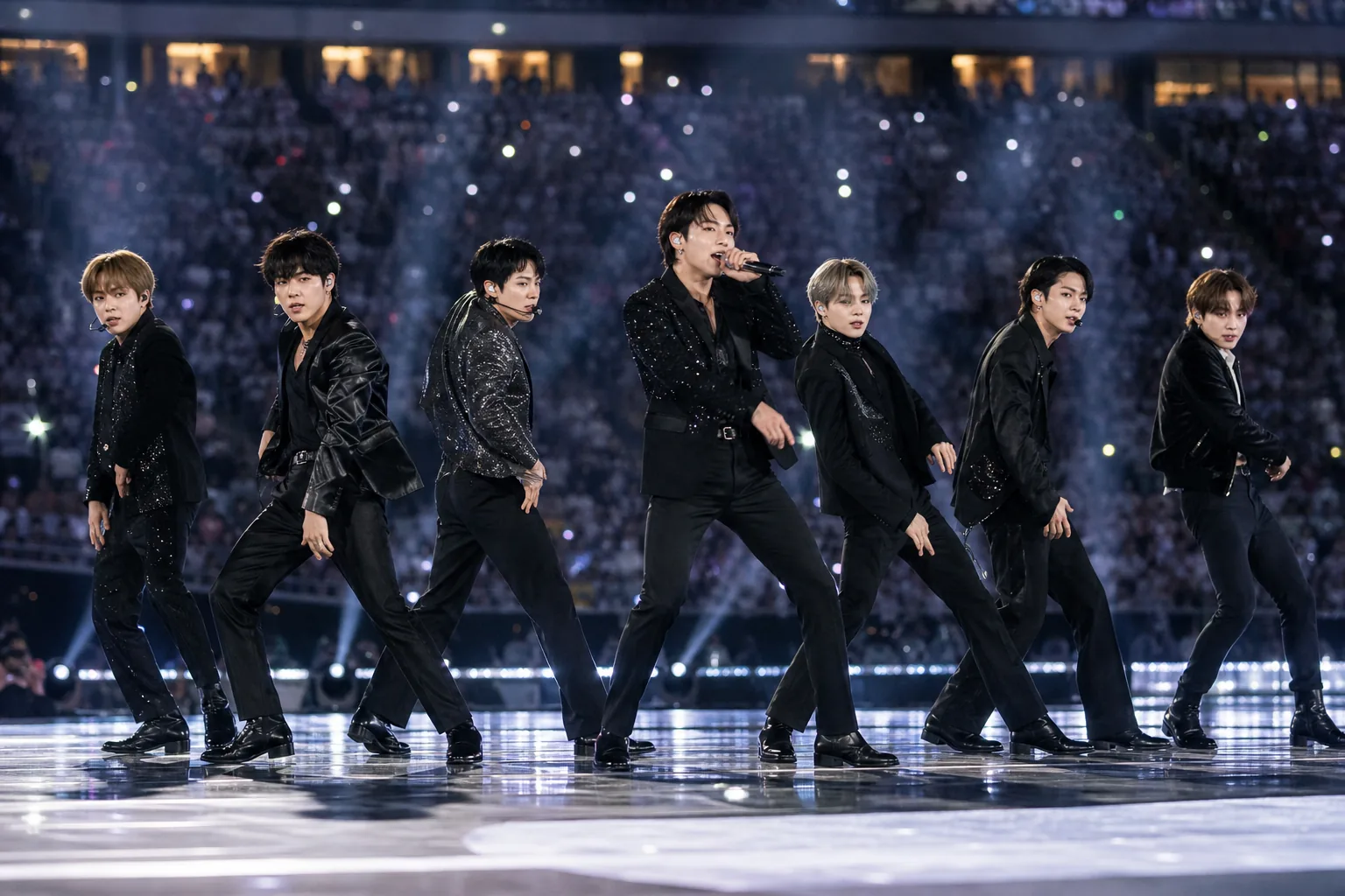 Global music stars and football fans at a World Cup halftime spectacle