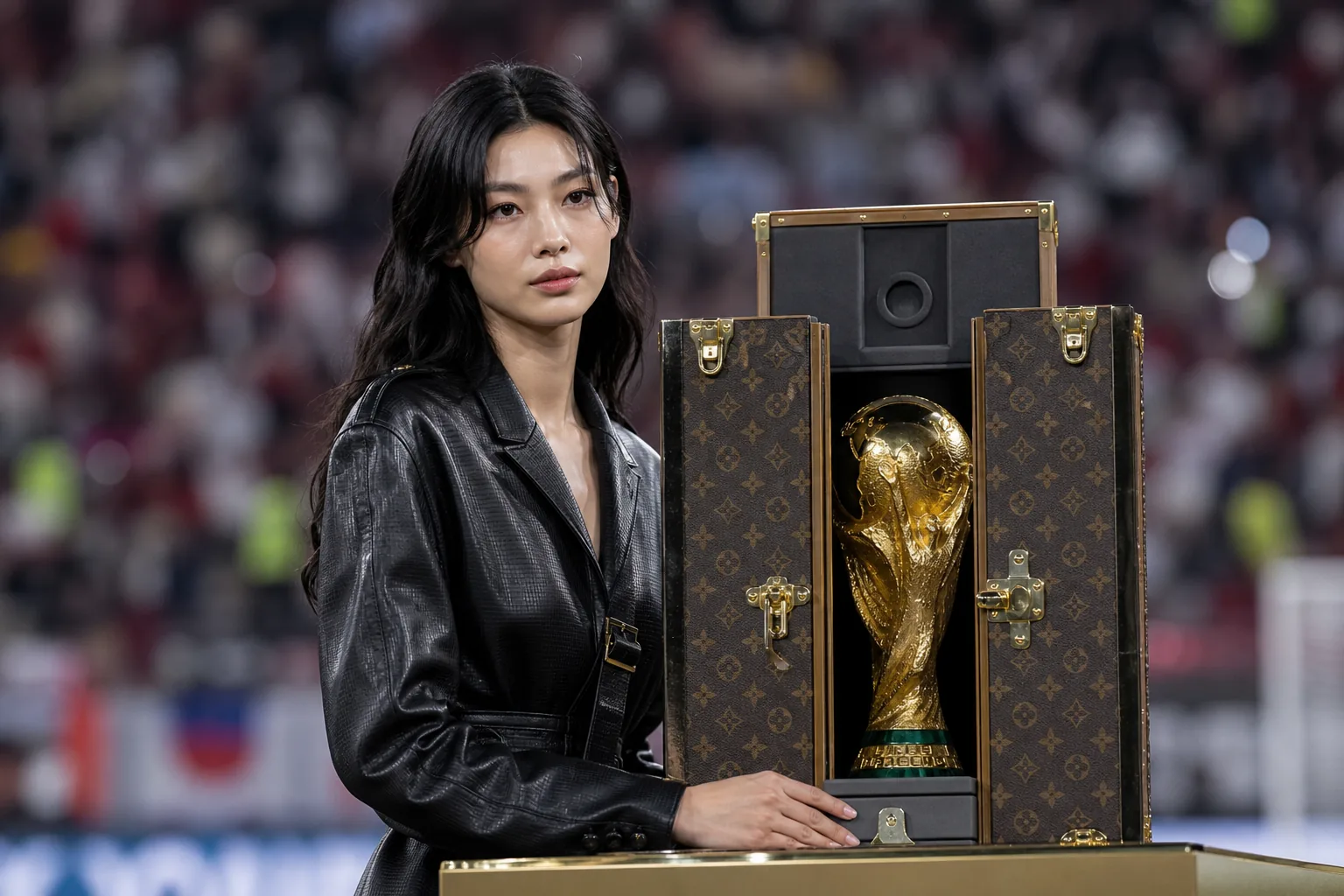 World Cup trophy ceremony with Korean entertainment global ambassador context