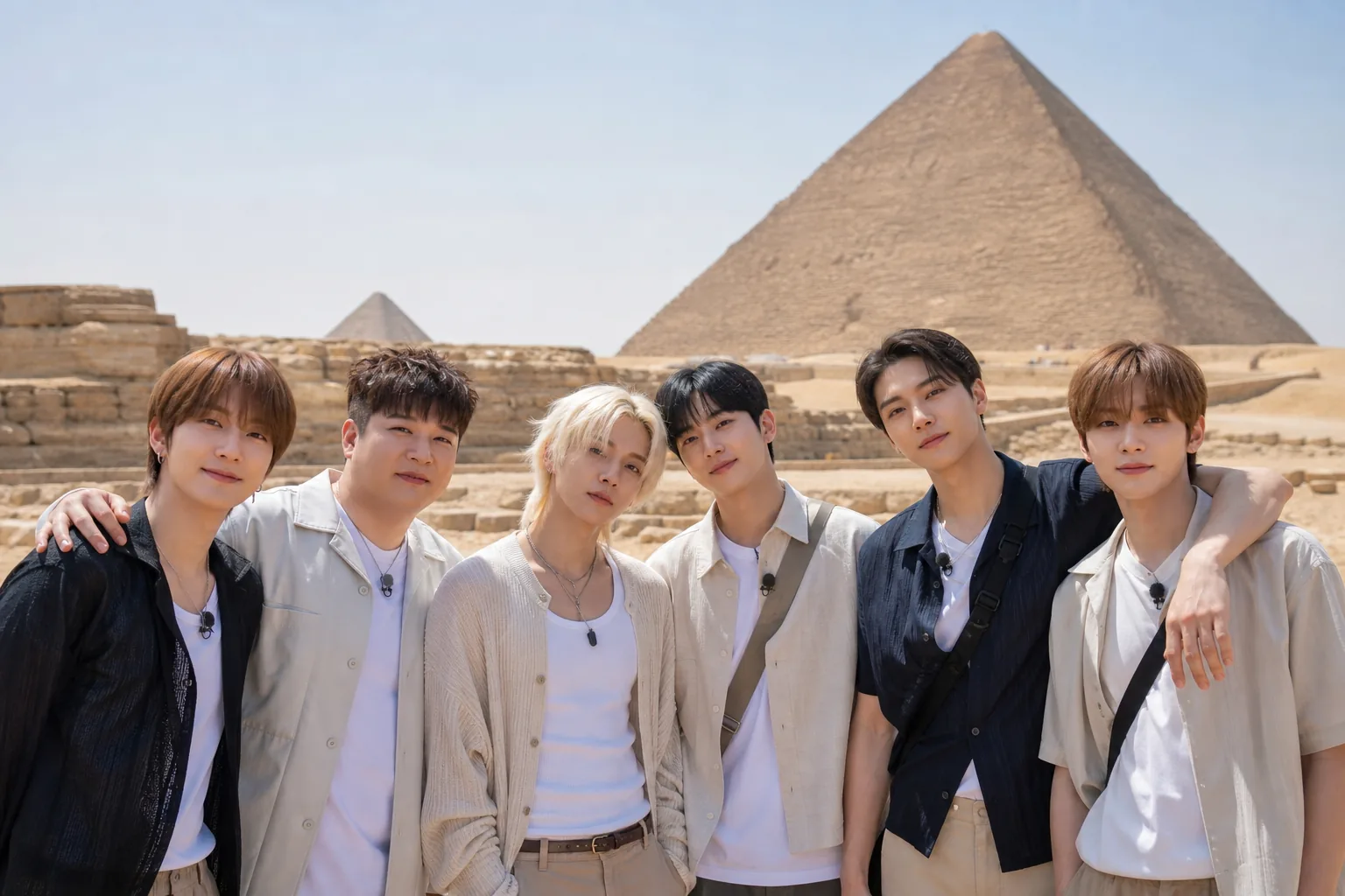 Korean variety cast competing during a desert travel challenge