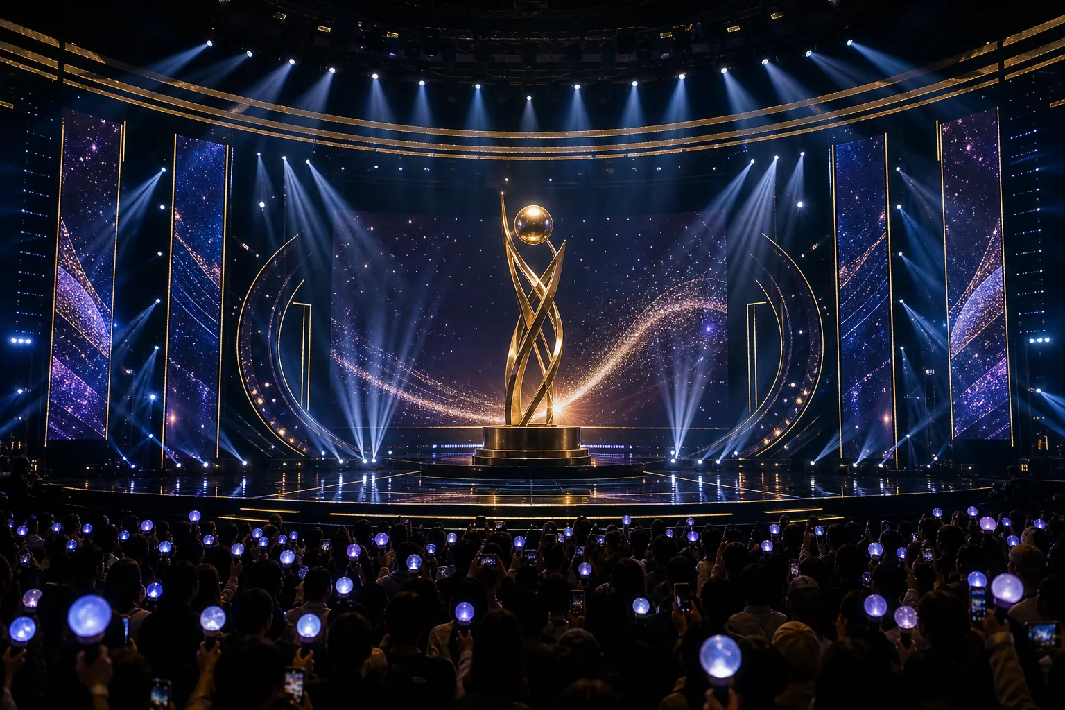 Anniversary K-pop awards ceremony atmosphere at a Korean exhibition venue