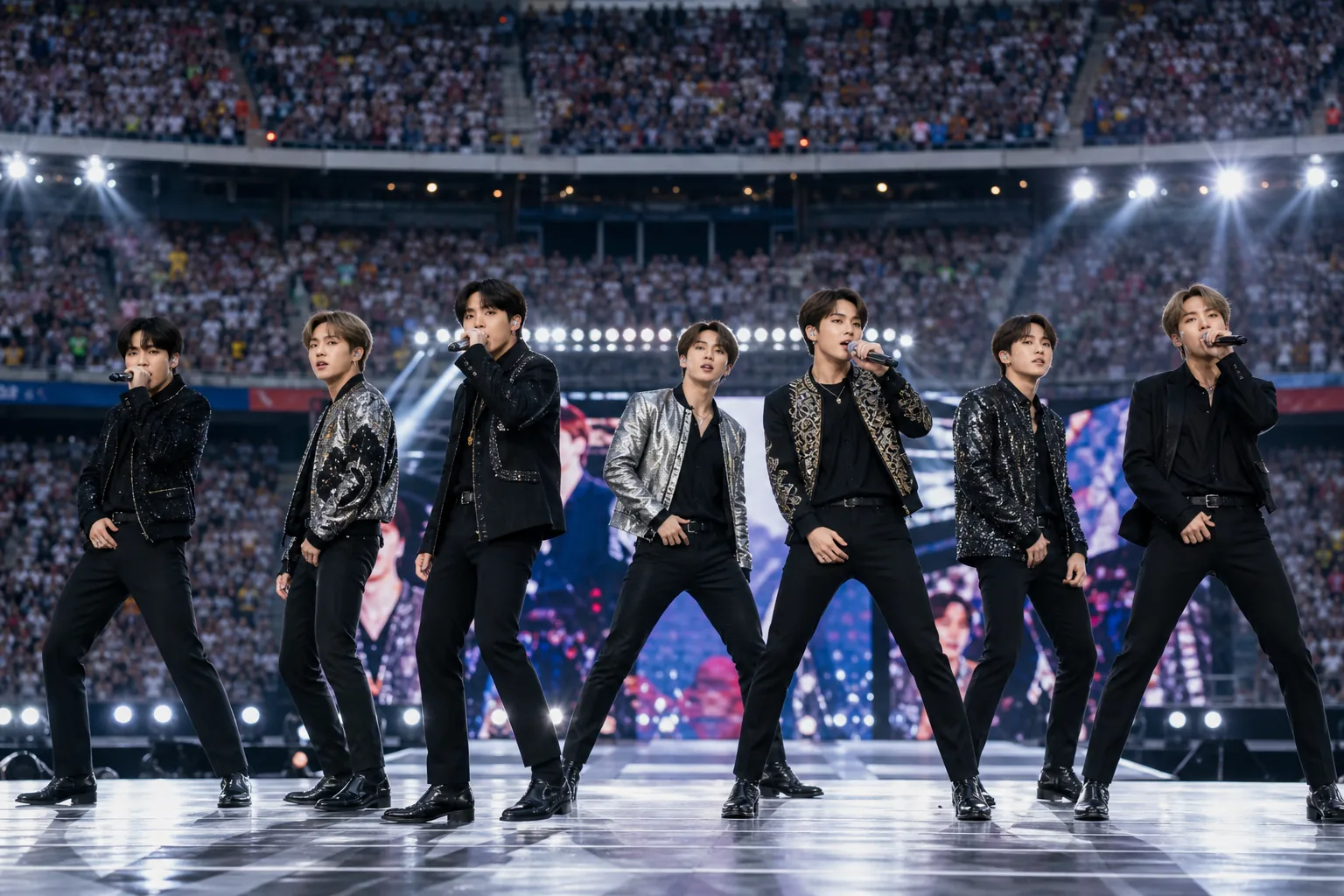 K-pop fans watching a stadium halftime show during the World Cup final