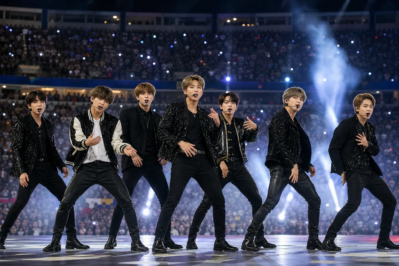 Global sports and K-pop culture meeting on a stadium stage