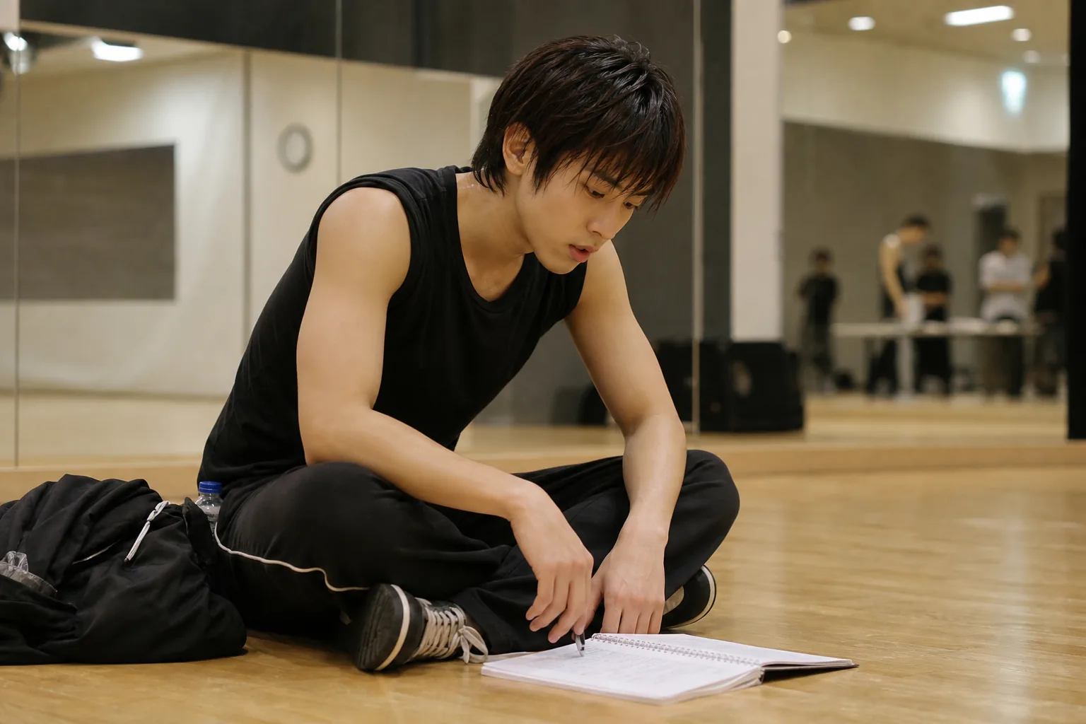 K-pop trainee practicing late at night after part-time work