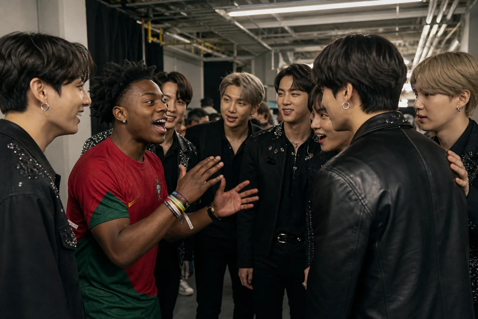 Fans watching a viral BTS World Cup backstage moment on mobile screens