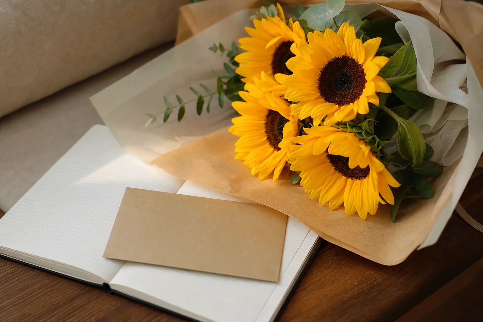 Handwritten anniversary letter with sunflowers representing a Korean music couple's tradition