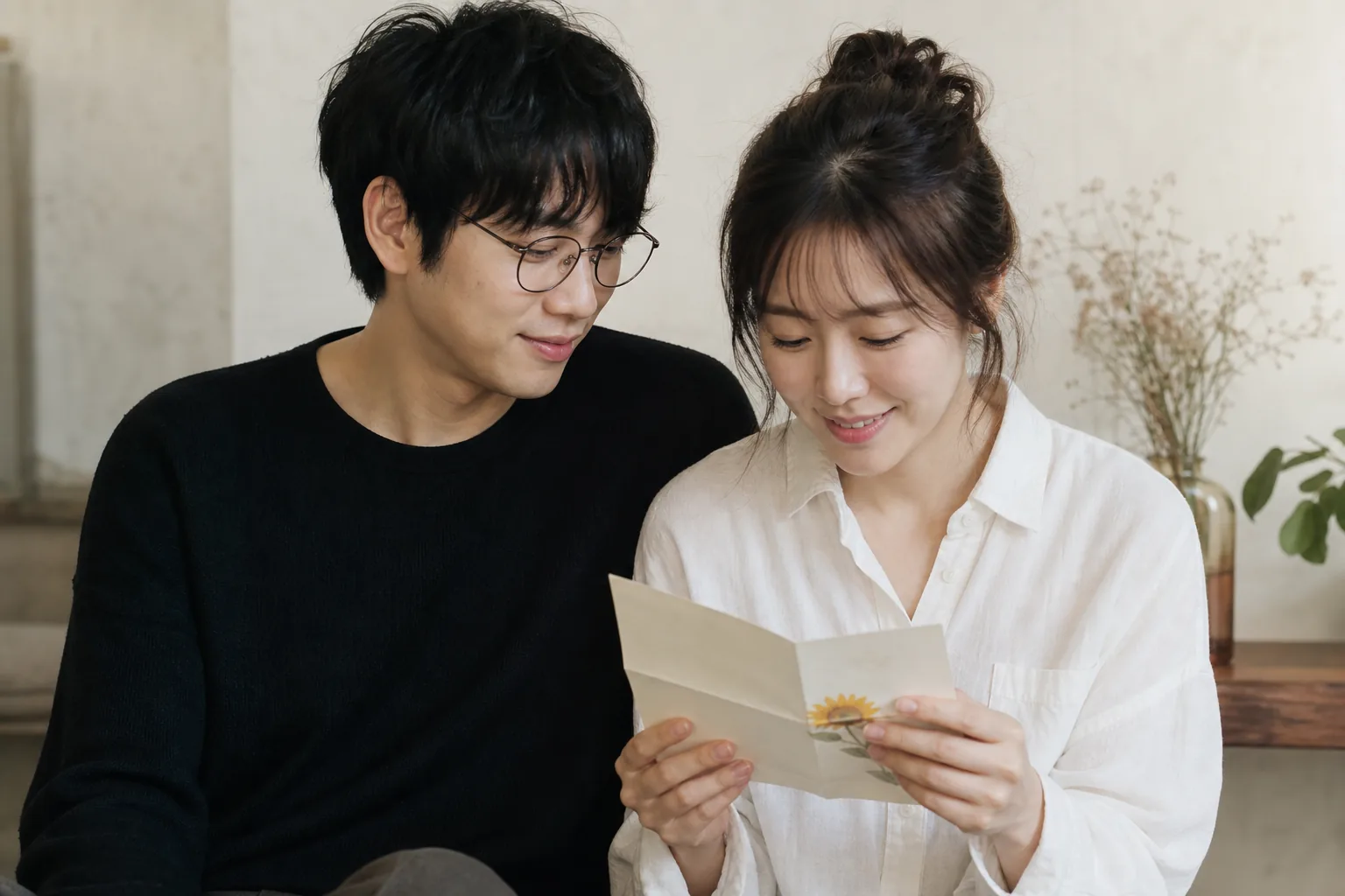 Warm acoustic music studio scene representing 10cm and Oksang Dalbit artists discussing marriage