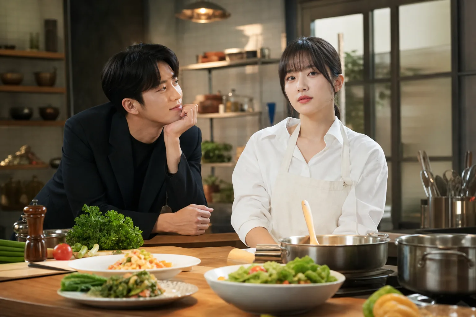 Family dinner table concept for Love on the Menu Korean drama themes