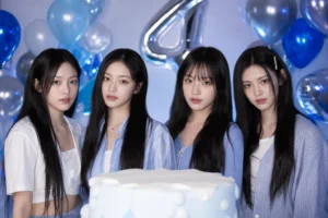 Editorial image representing NewJeans fourth anniversary and four-member K-pop group update