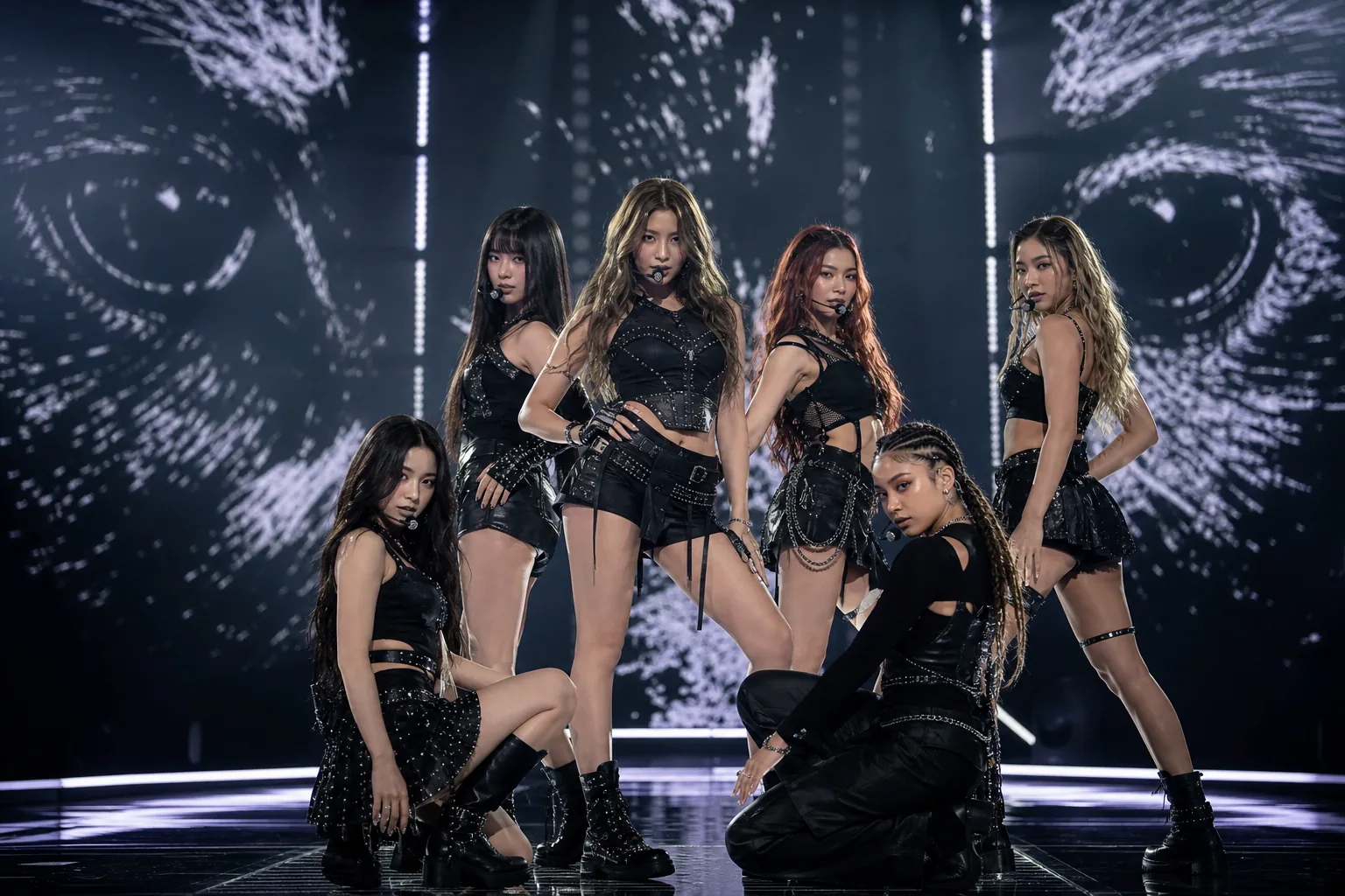 Modern pop stage atmosphere representing KATSEYE's WILD EP campaign