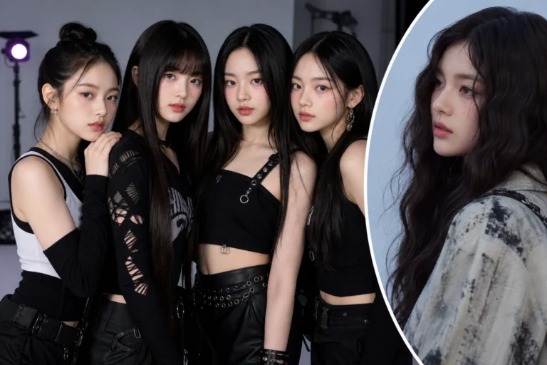K-pop studio photoshoot concept representing NewJeans anniversary photo debate