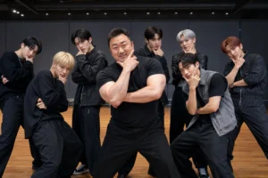 Ma Dong Seok and ATEEZ viral BAD challenge editorial concept