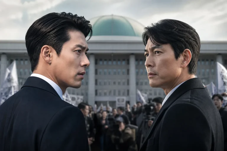 Political thriller office scene representing Made in Korea 2 release news