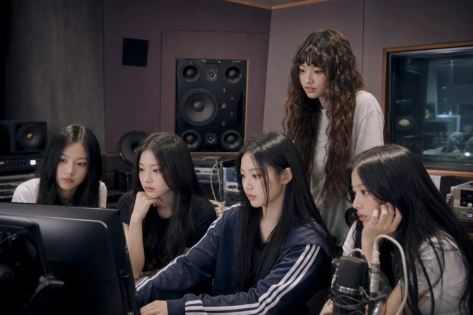Quiet rehearsal studio representing NewJeans preparing for a possible return after hiatus