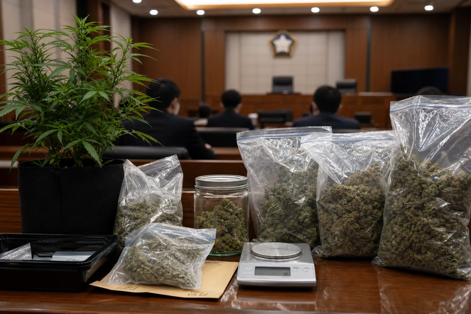 Investigators reviewing plant evidence in a Korean entertainment legal case