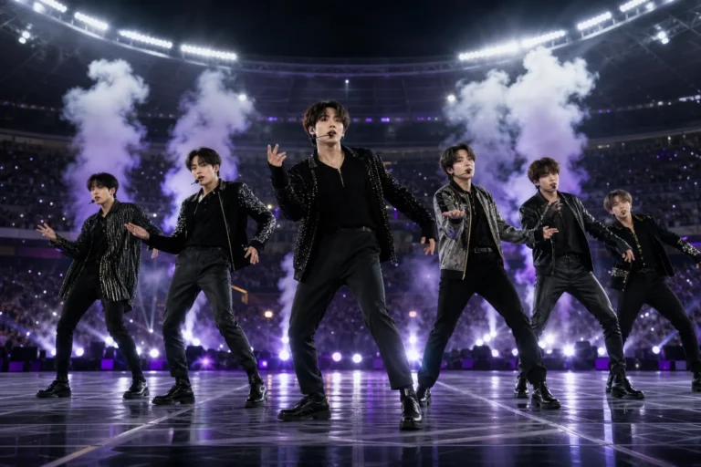 BTS World Cup halftime performance debate in a packed stadium