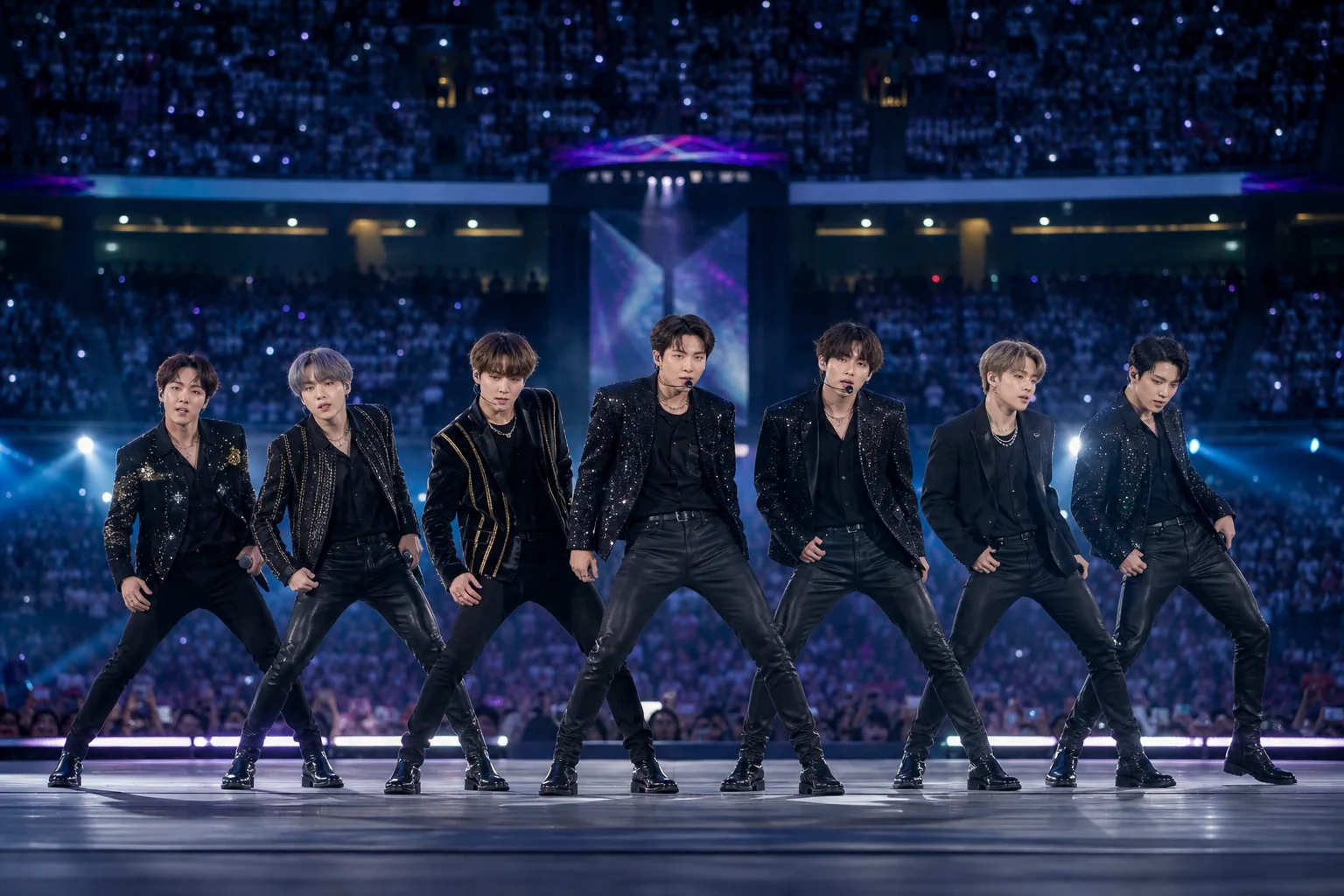 AI editorial image of a global stadium performance debate
