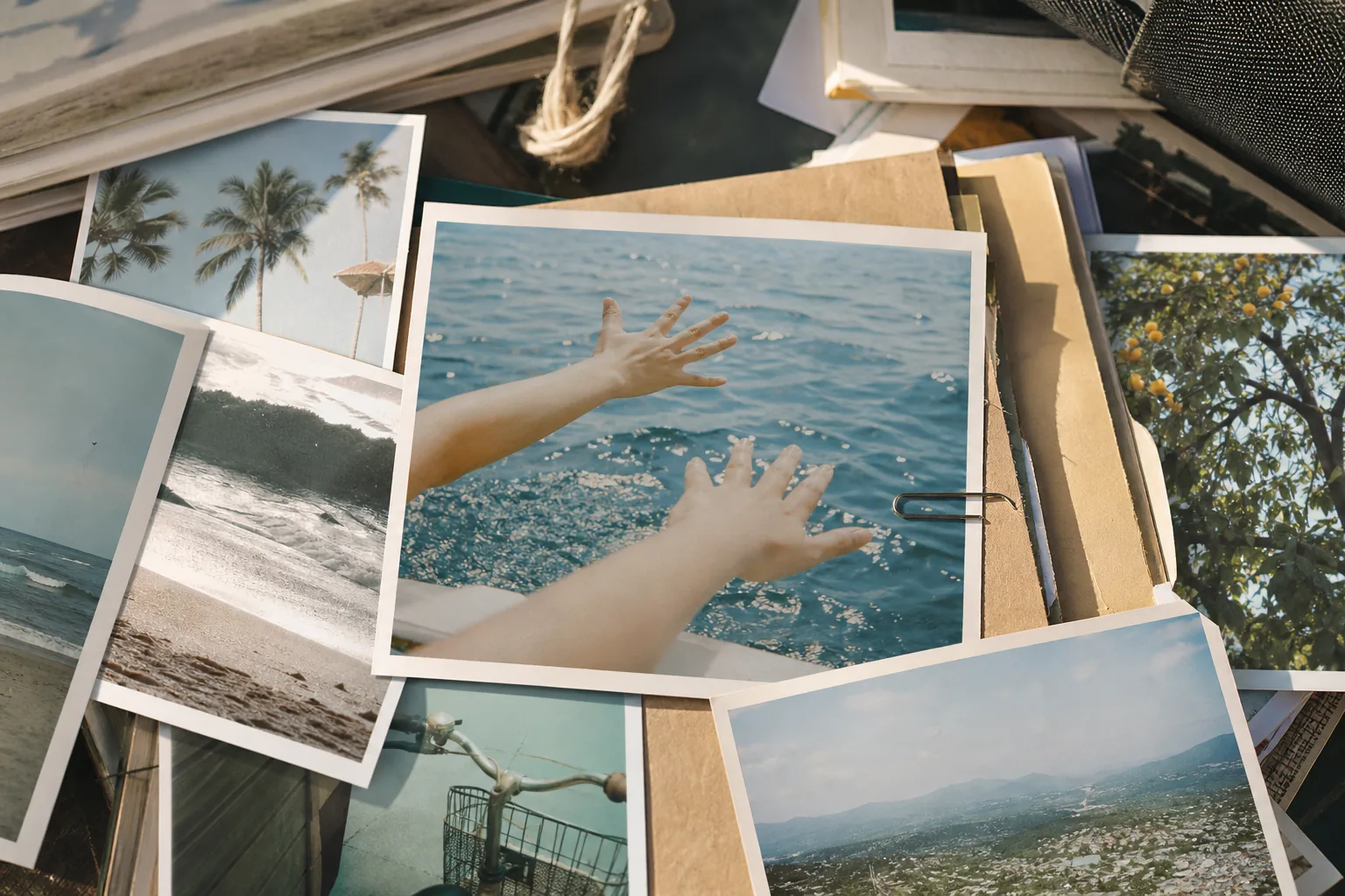 Summer-themed K-pop album teaser concept with Polaroids and ocean imagery