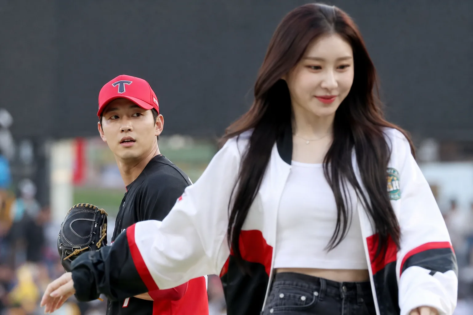K-pop idol at a baseball stadium event