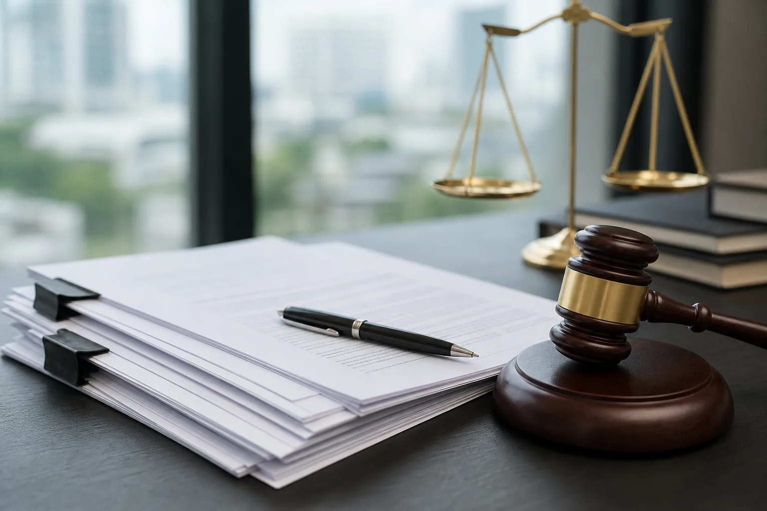 Court paperwork and apartment building illustrating provisional property attachment in K-pop dispute