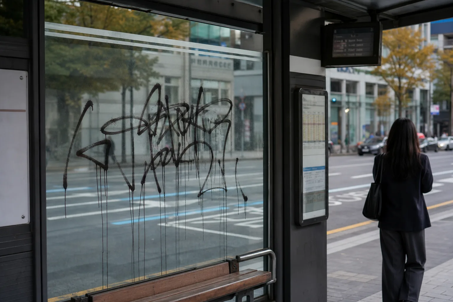 Public transit signboard in Seoul illustrating celebrity harassment case