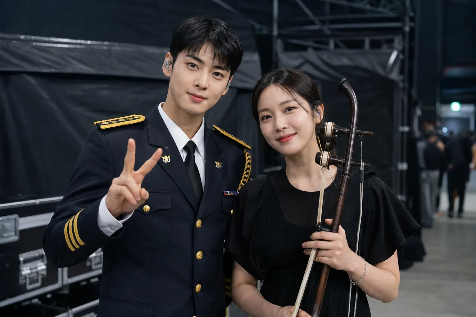 Military band concert stage representing Cha Eunwoo public appearance during service