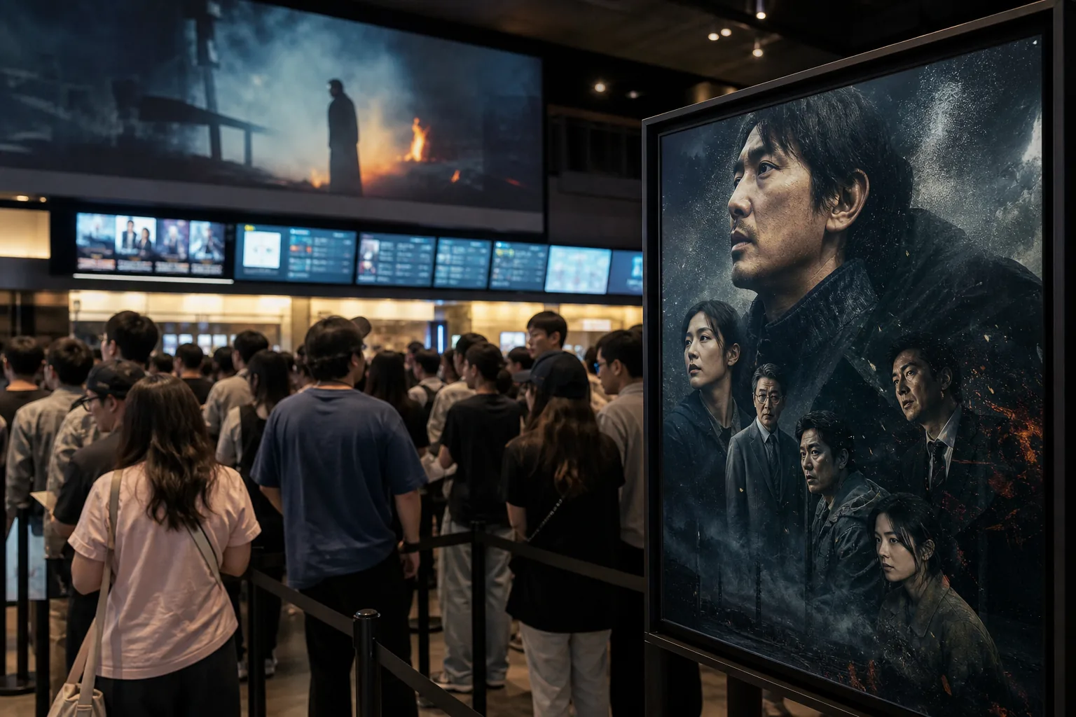 Cinema box office display showing strong ticket sales for a Korean film