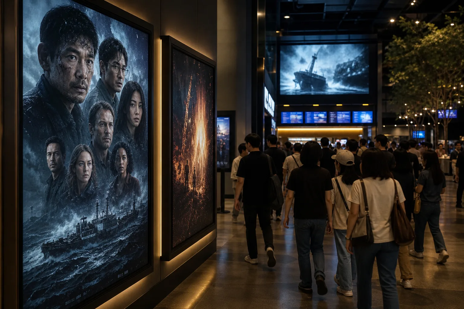 Modern Korean cinema auditorium prepared for a thriller screening