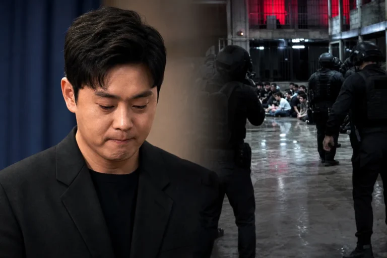 Reality television competition set representing Shin Seung Yong Blood Game X controversy