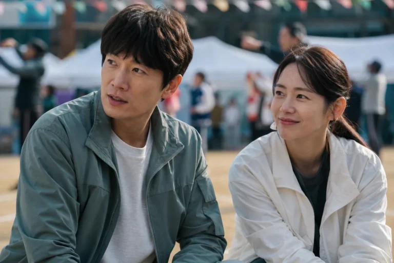 Ji Sung and Ha Yun Kyung in The Apartment Job fake family sports day storyline