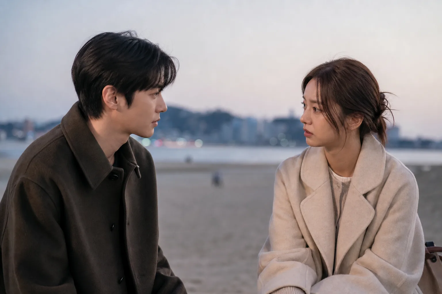 Former lovers having an honest conversation in a Korean drama office setting