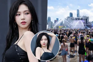 K-pop summer festival stage inspired by aespa Karina WATERBOMB 2026 styling debate