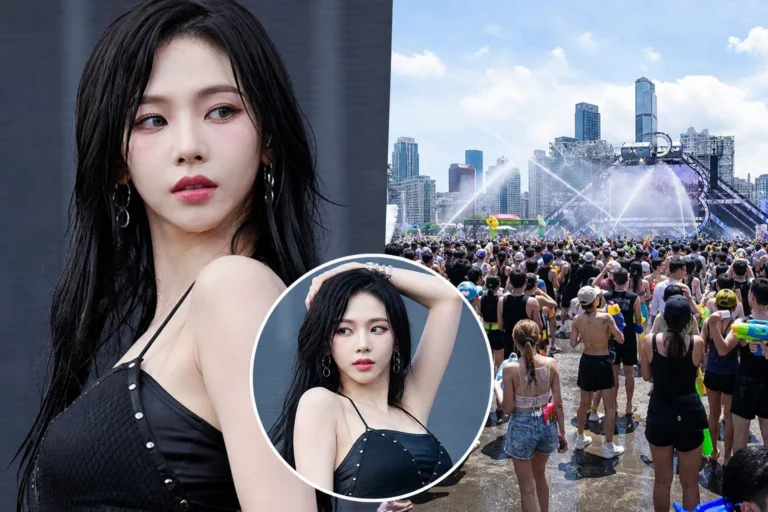 K-pop summer festival stage inspired by aespa Karina WATERBOMB 2026 styling debate