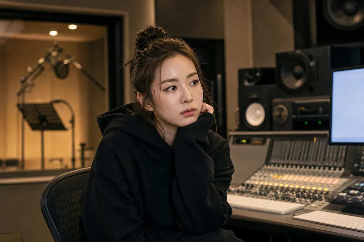 Young aspiring singer watching music videos at home while adjusting to life abroad
