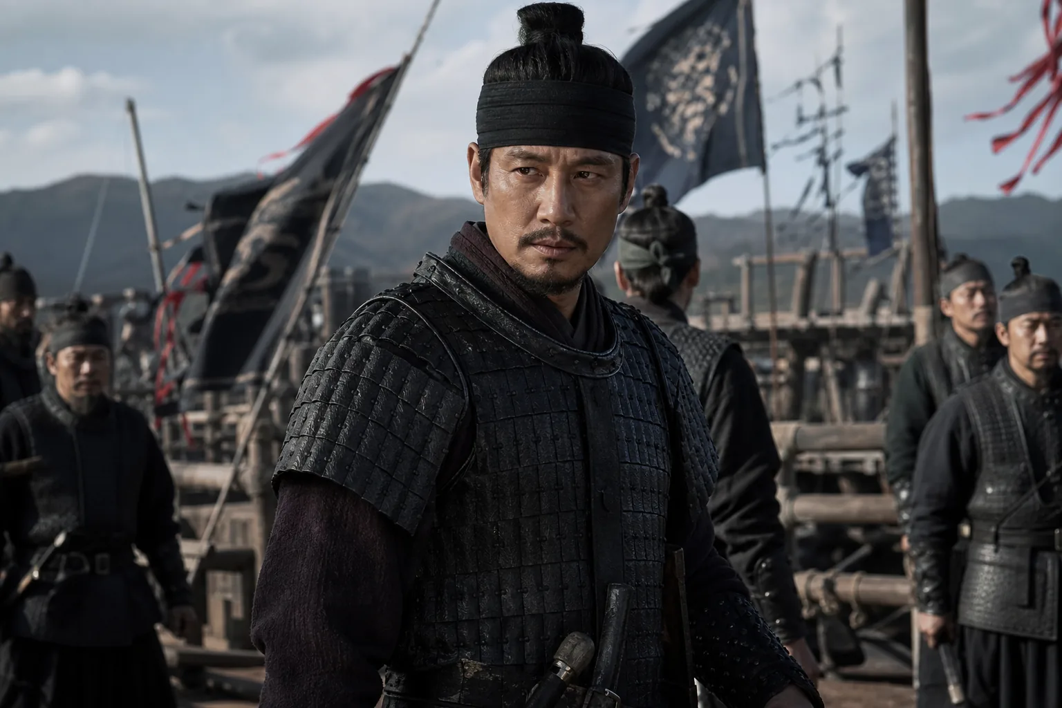 Cinematic Korean period film production concept with warriors in pre-production