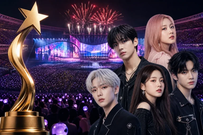 K-pop festival crowd and concert stage symbolizing FANOMENON