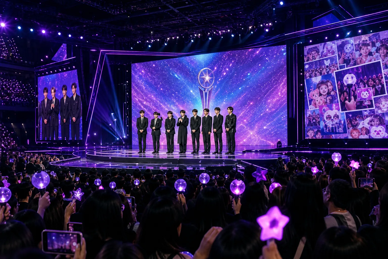 K-pop fan awards ceremony concept with audience and stage