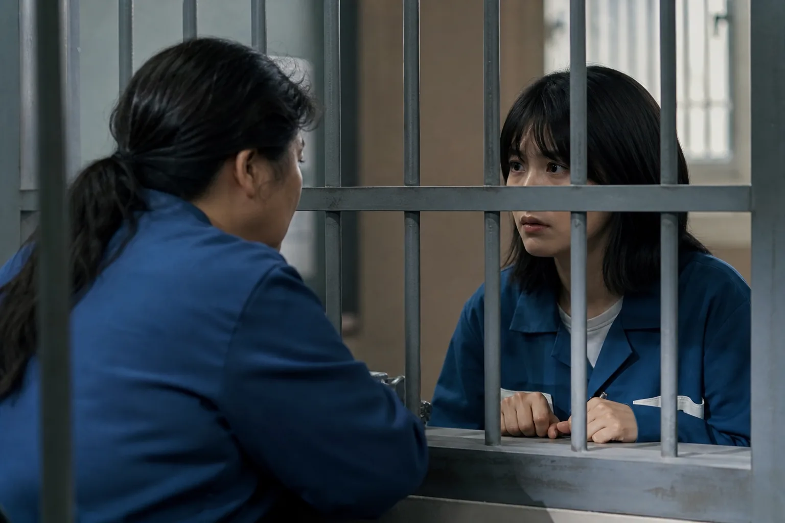 Dark comedy Korean film atmosphere with raincoats forest and nighttime tension