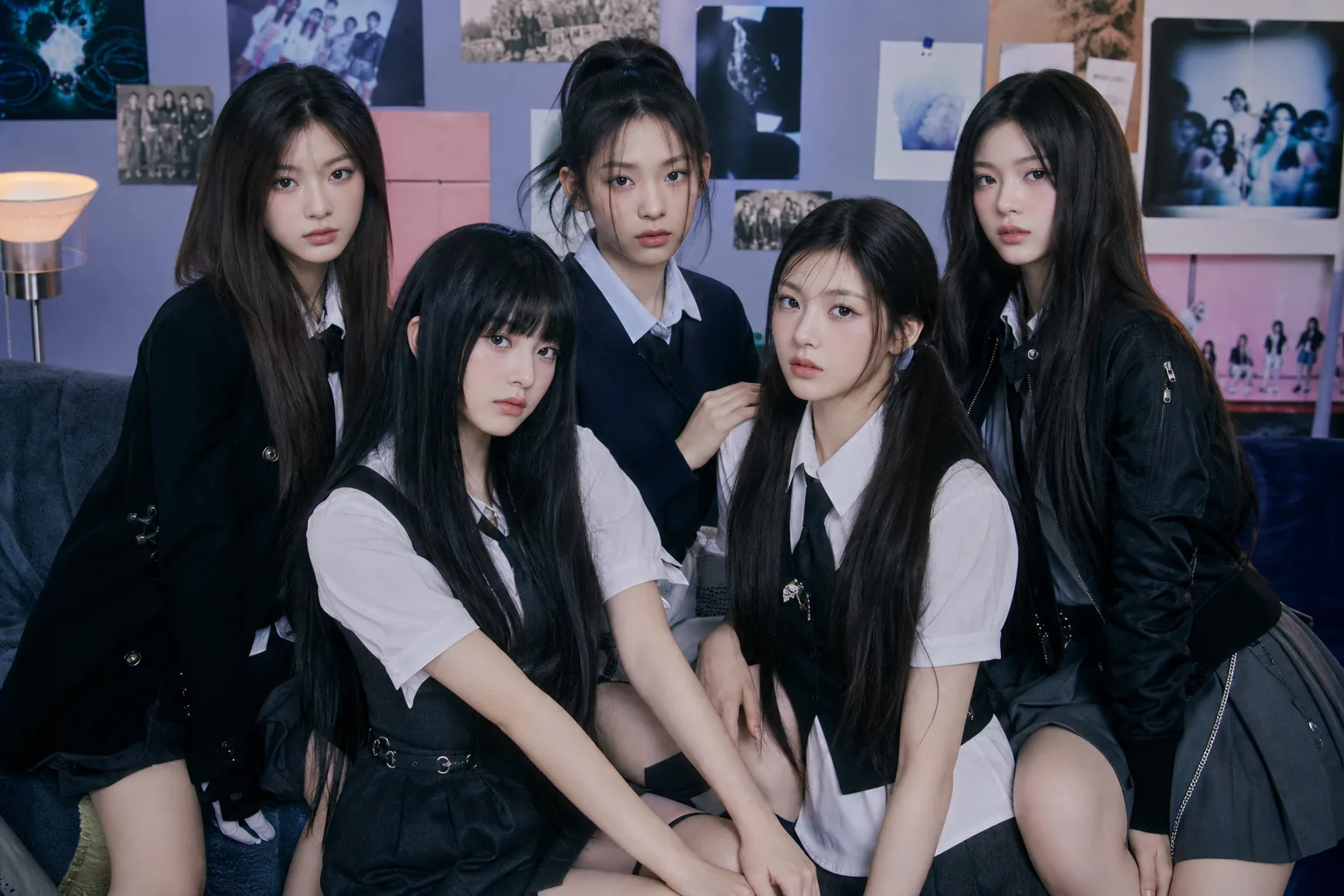 Retro K-pop music video set visualizing renewed ILLIT and NewJeans comparisons