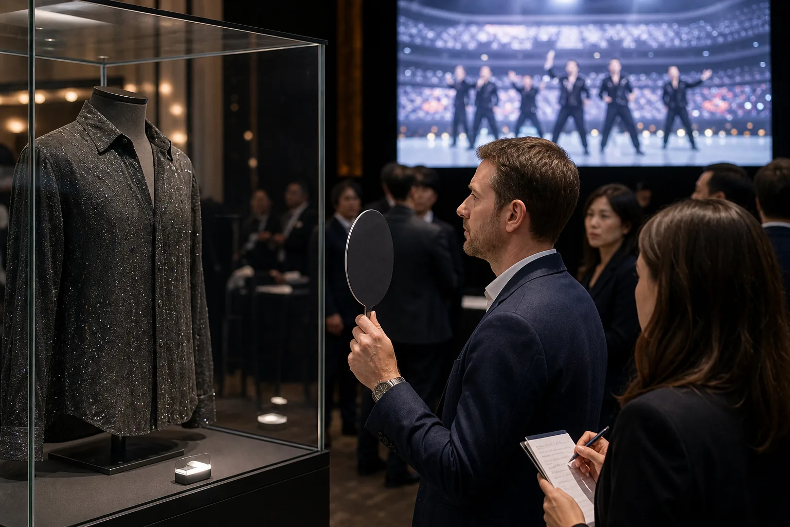 Luxury auction display representing BTS performance items sold for charity