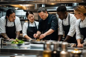 Korean reality cooking show spin-off with chefs in a modern restaurant kitchen