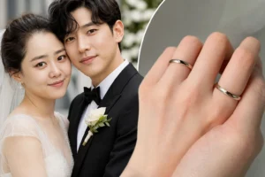 Wedding rings representing Moon Geun-young and Jung Pyeong's private marriage announcement