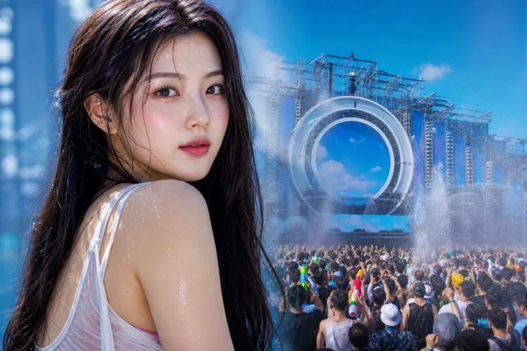 Nam Yoo Jung WATERBOMB 2026 performance debate illustrated with a summer concert stage